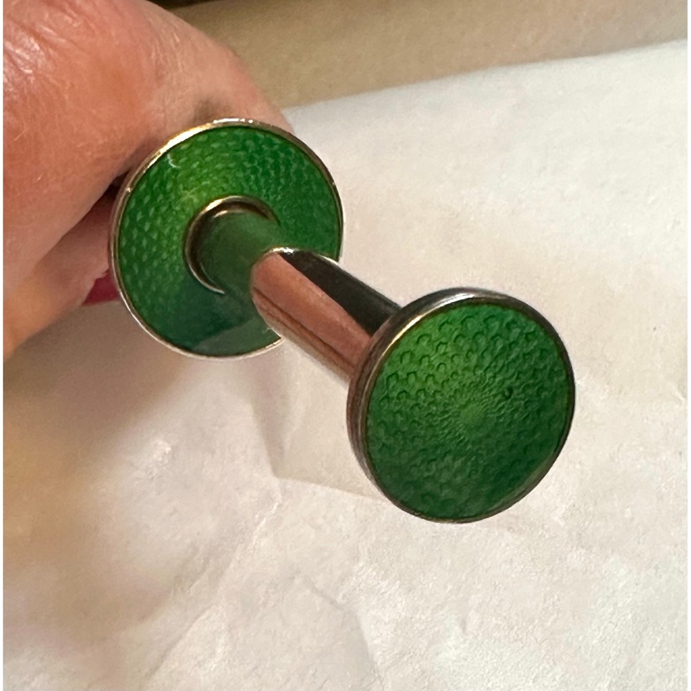 Vintage Silver Plated & Green Enamel Mechanical Olive Pickle Tongs Barware